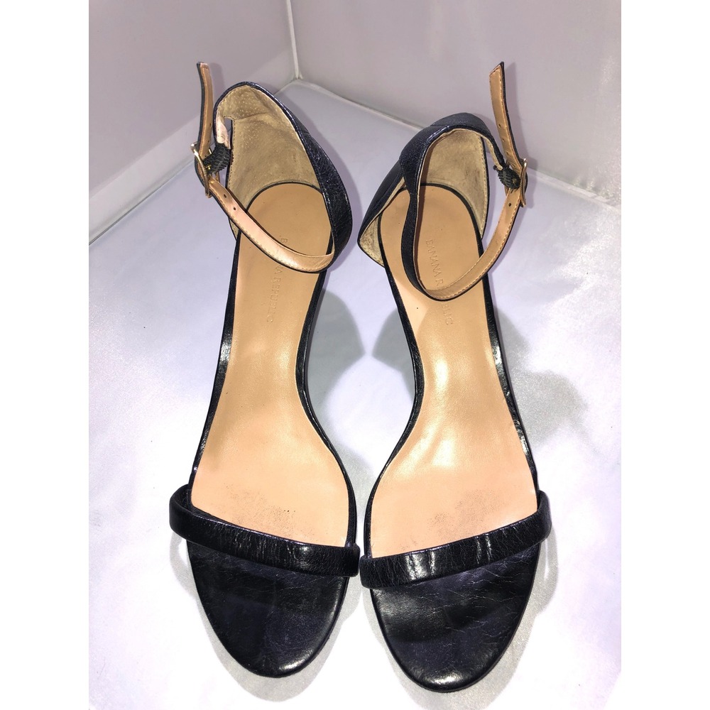 Banana Republic Black Leather Ankle Strap Stiletto Heels Sandals Womens 8M